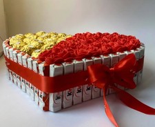 Ferrero Rocher Chocolate Bouquet: Heart Candy Box with Artificial Flowers 