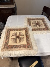 Vintage Quilted Euro Pillow Shams 20  x20  Brown Calico Floral Patchwork Ruffle
