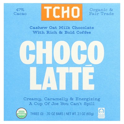 Choco Latte, Milk Chocolate with Coffee, 47% Cacao, 3 Bars, 0.70 oz Each