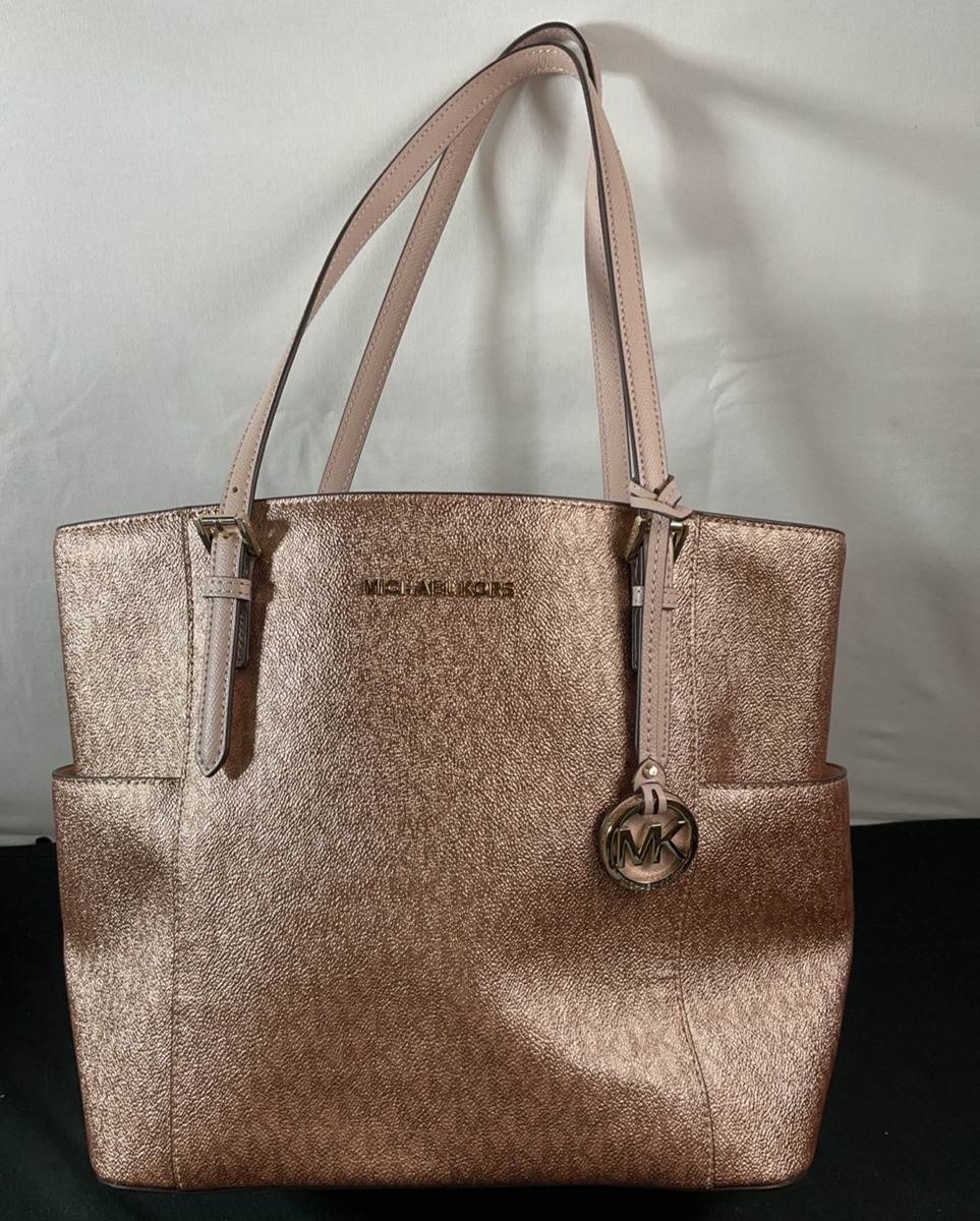 jet set travel large tote bag michael kors Michael Logo back and front slip pockets Michael Michael Kors Rose Gold