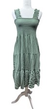 Aerie Sleeve Ruffle Sweetheart Cottage Tiered Smocked Midi Sundress Sage Small