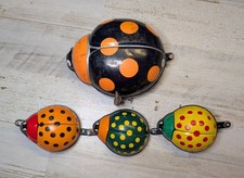 Vintage TPS Tin Litho Ladybug Polka Dot Bug Wind-Up Toy Pull-Along Japan READ