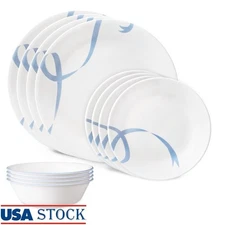 12-Piece Glass Dinnerware Set Service 4 Durable Microwave Dishwasher Safe New