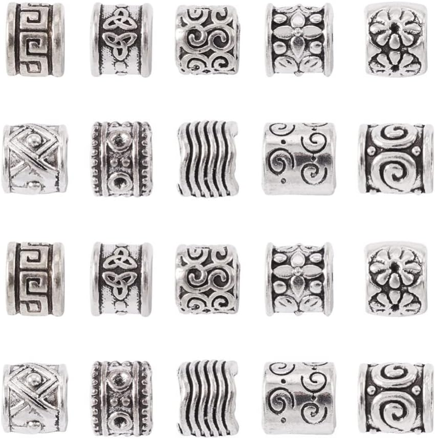 100Pcs Alloy Large Hole Spacer Beads Tibetan Column Beads Antique Silver Europea