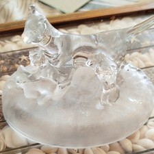 Figurine animal chat en verre ou cristal sur socle ovale dépoli givré