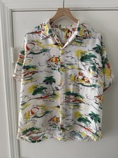 Vintage 40s/50s Florida Royal Palm Hawaiian Souvenir Shirt Loop Collar Lg USA