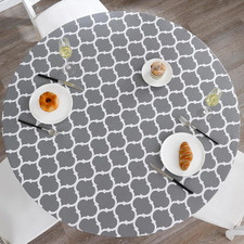 Round Vinyl Fitted Tablecloth with Flannel Backing Elastic Edge Design Table Cov