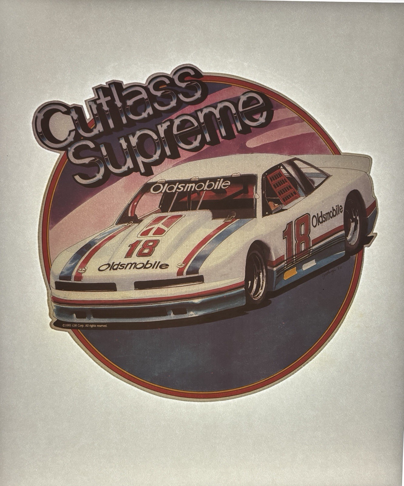 Original Vintage 1991 Oldsmobile Cutlass Supreme Car Iron On Transfer