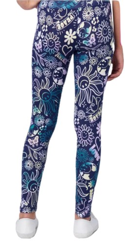 Justice Girls Leggings Blue Size 10 Full Length Graffiti Graphics Logo - Picture 10 of 12