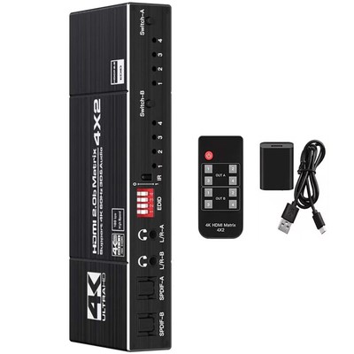 4x2 HDR HDMI Matrix Switcher With Splitter Audio Input Output Analong For Xbox
