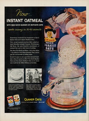 1955 Quaker Quick Oats Cereal Vintage Print Ad Instant Breakfast Kids Bikes USA