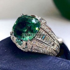 Emerald Cushion Cut Gemstone With 925 Sterling Silver Ring For Men's 539