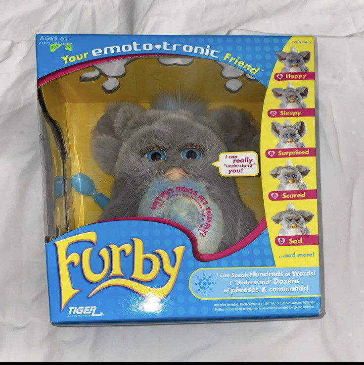 Furby 2005 emoto tronic model 59294 SLEEPY BLUE grey fur blue eyes HASBRO RARE