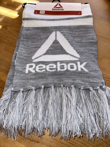 Reebok Rally Scarf  Grey & White  Logo Fringe  Winter Wear NEW Great Gift - Picture 6 of 6