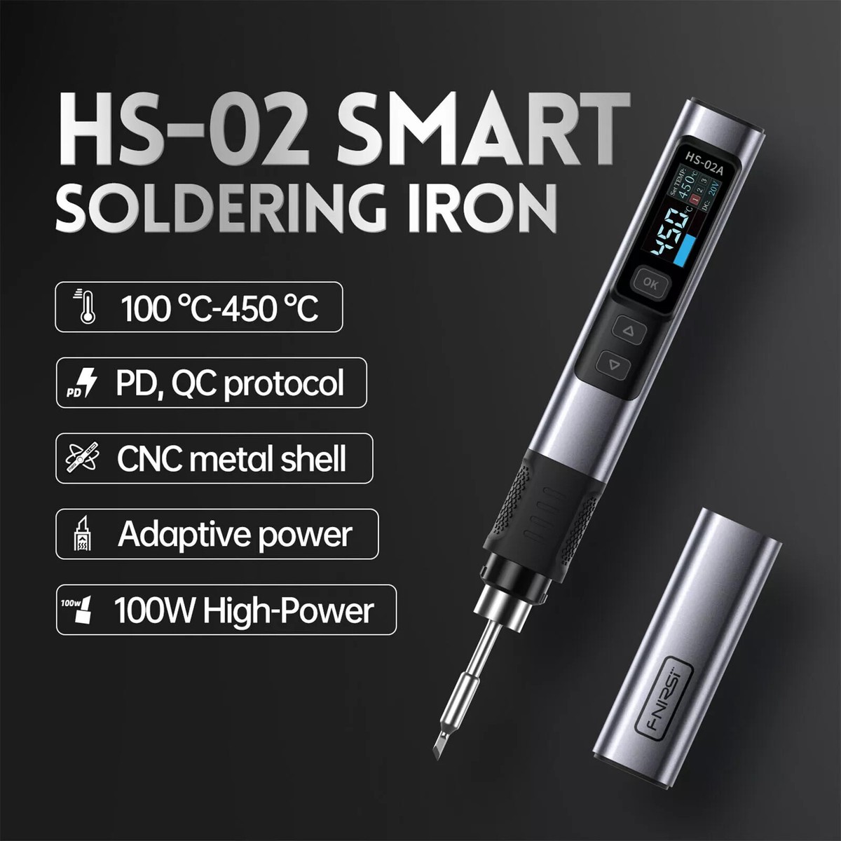 FNIRSI HS-02A Soldering Iron 100W Portable Constant Temperature
