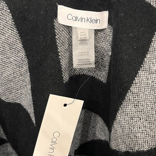 NWT Calvin Klein Cape Poncho Shawl Women's One Size Black Gray Colorblock - Picture 8 of 12