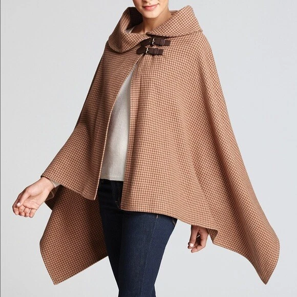 Shawl Collar Cape Lauren by Ralph Lauren Brown Wool Blend Knitted