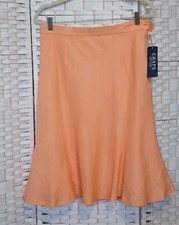 NWT Lauren Ralph 100 Linen Midi Skirt, Pastel Orange, Peach Women's Size 8