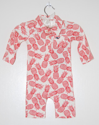 NWT Vineyard Vines Infant Boys Red Pineapple Print LS Polo Romper sz 0-3M