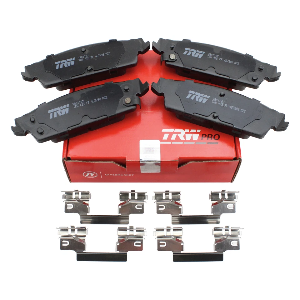 Juego de pastillas de freno traseras de cerámica TRW Pro con clips para Cadillac Chevrolet GMC Foto 3 de 4