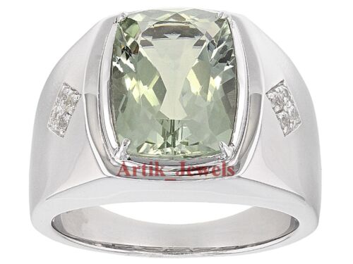 Natural Green Amethyst & CZ With 925 Sterling Silver Ring for Men's #427 - Afbeelding 1 van 11
