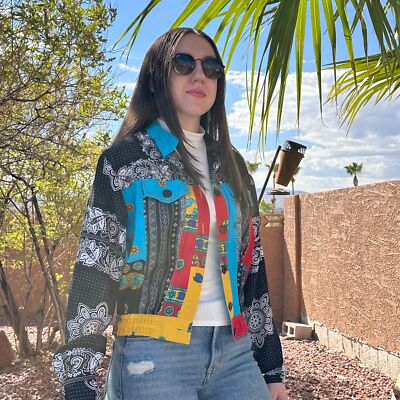 Vintage Surya Beaded Button-Up Jacket Women's Medium Sheer Floral Patchwork 