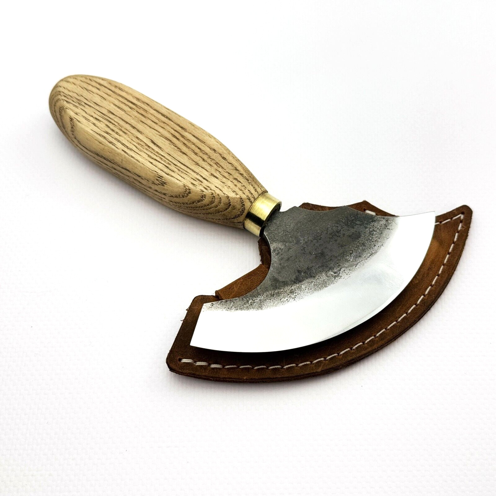 Cuchillo redondo de cuero forjado a mano - Acero al carbono 52100. Cuchillo de cuero.