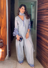 Ethnic Wear Natural Crepe Salwar Kameez And Sky Blue Dupatta For Women And Girls