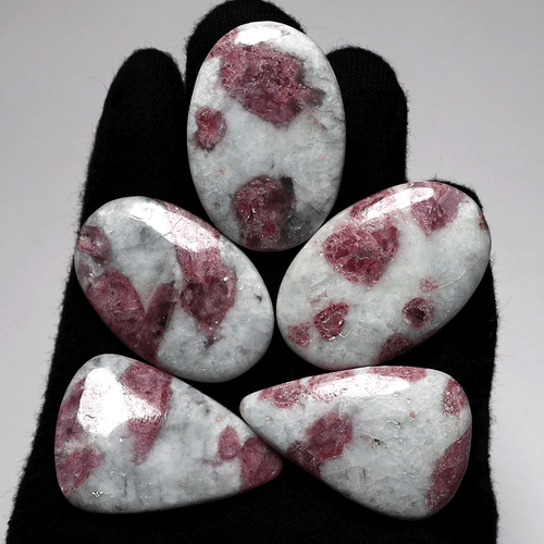 5 Pcs Natural Pink Tourmaline Quartz Hi-Quality 39mm-41mm Cabochon Gemstones Lot - Picture 4 of 13