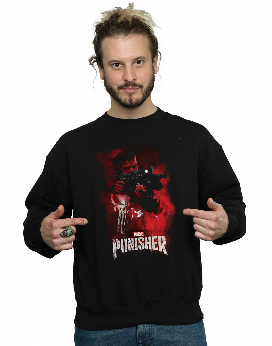 Marvel Hombre The Punisher TV Series Red Smoke Camisa De Entrenamiento Negro