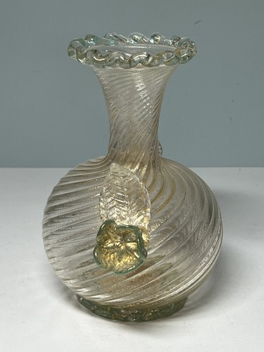 MURANO SALVIATI Vase Floral Original Label Gold 6” Tall - Picture 5 of 7