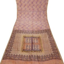 Vintage Purple Sarees 100 Pure Silk Printed Zari Border Sari 5YD Craft Fabric