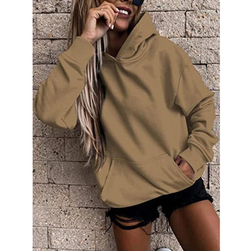 Ladies Loose Fit Long Sleeve Pullover Women Fall Warm With Pocket Hooded Tops - Picture 48 of 80