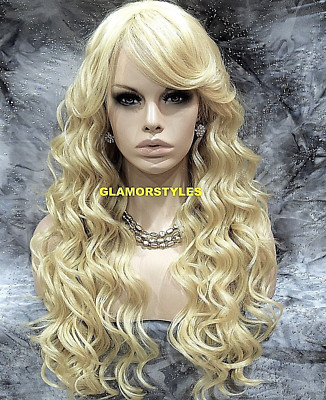 FULL WIG LONG WAVY LAYERED SIDE PART  BLEACH BLONDE #613 HEAT OK NWT