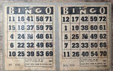 1930s Lg heavy Double BINGO Card Vtg Joker Center USA 12 Ways to Win