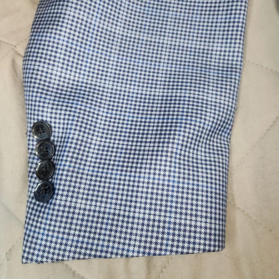 Peter Millar Mens Sz 50R Blue Gingham Check Blazer Wool Sport Coat Lined CA00429 - Image 4 of 4