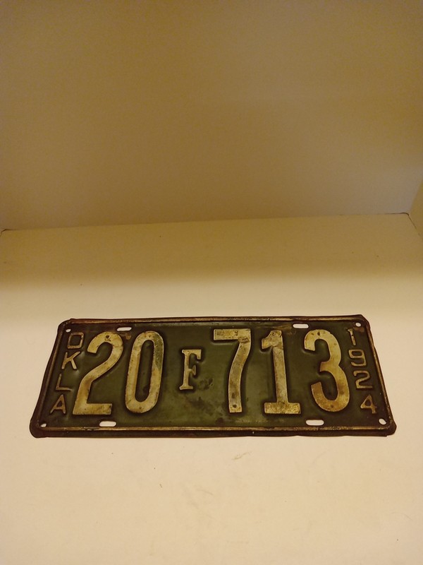 Antique 1924 Oklahoma  VEHICLE License Plate Long Plate Very Nice Cond. See Pics