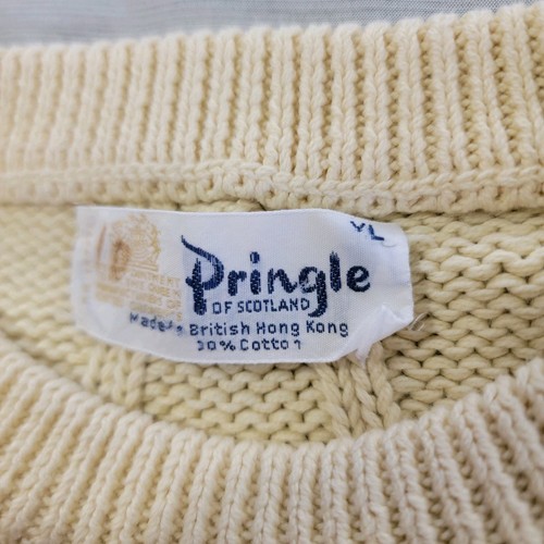 Pringle of Scotland Cable Knit Sweater Men's XL Crew Neck Ivory Cream Cotton - Picture 3 of 6