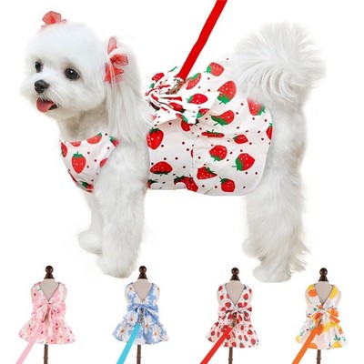 Fancy Girl Dog Dress Harness+Leash Bowtie Small Pet Puppy Cat Vest Clothes