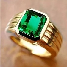 14K Yellow Gold Plated 3Ct Emerald Cut Lab Cr...