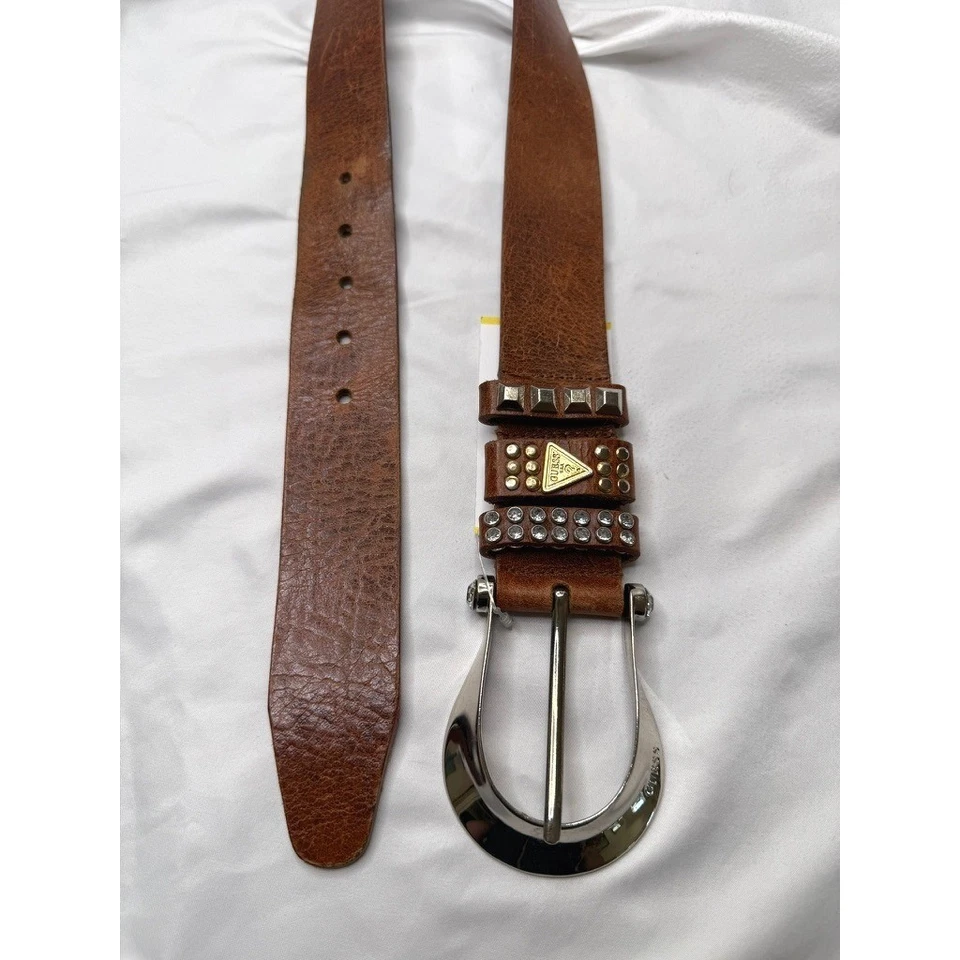 Guess Cinturón Cuero Marrón Talla 2XL Tachuelas Estrás Bling Y2K Retro Western Preppy Foto 3 de 4