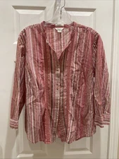 Christopher Banks Blouse Women Sz   L Gorgeous Pink Button 3/4 Sleeve Shirt Top