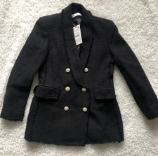 NEW Zara Black Double Breasted Jewel Button Blazer Black Size L