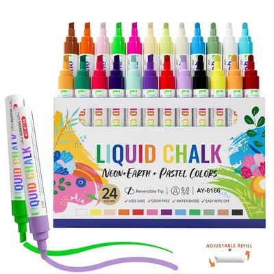 Chalk Markers Neon+Pastel 24 Colors Erasable Bullet/Chisel Reversible Tips