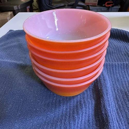 6 x Fire King Anchor Hocking Bowls MCM Soup Cereal Red Orange