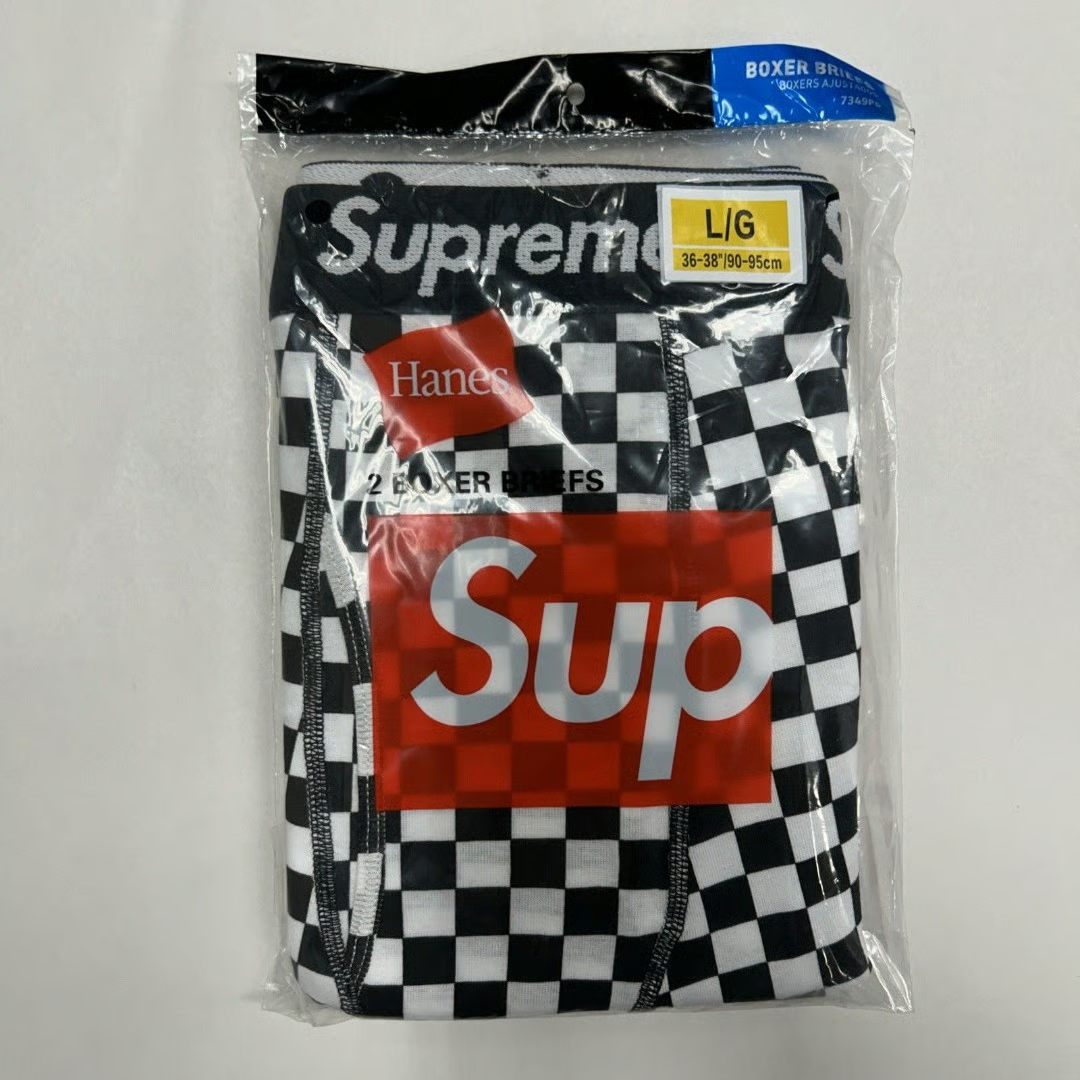 Supreme Boxer 2 Pack CHECKERED black white LARGE Briefs Hanes