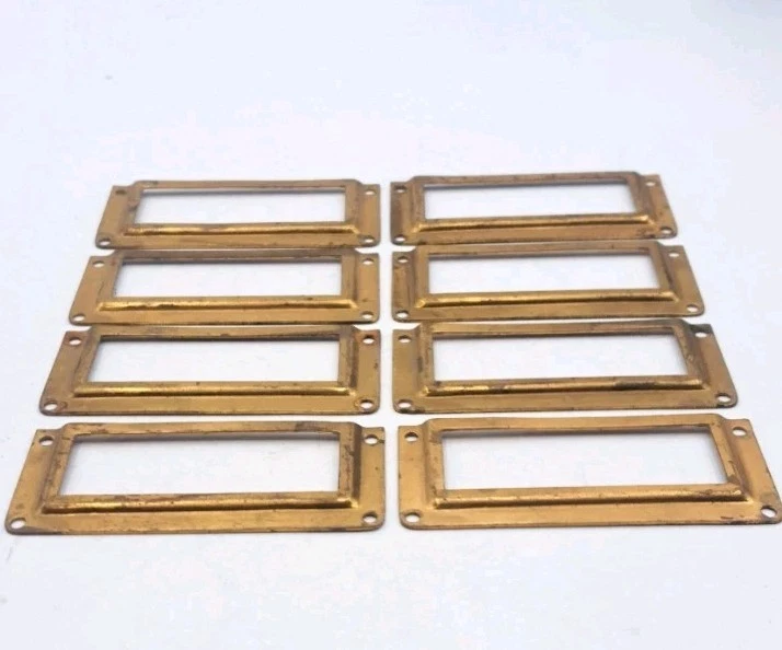 Антикварные/винтажные держатели для этикеток карт латунный аптекарский шкаф оборудование лот из 8 - Изображение 3 из 4