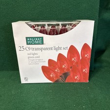 Holiday Home 25 C-9 Transparent Light Set. Red Lights Green Cord