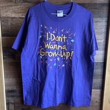 I Don't Wanna Grow Up T-Shirt VTG Adult L/XL Purple USA Made 90s Funny Old Age