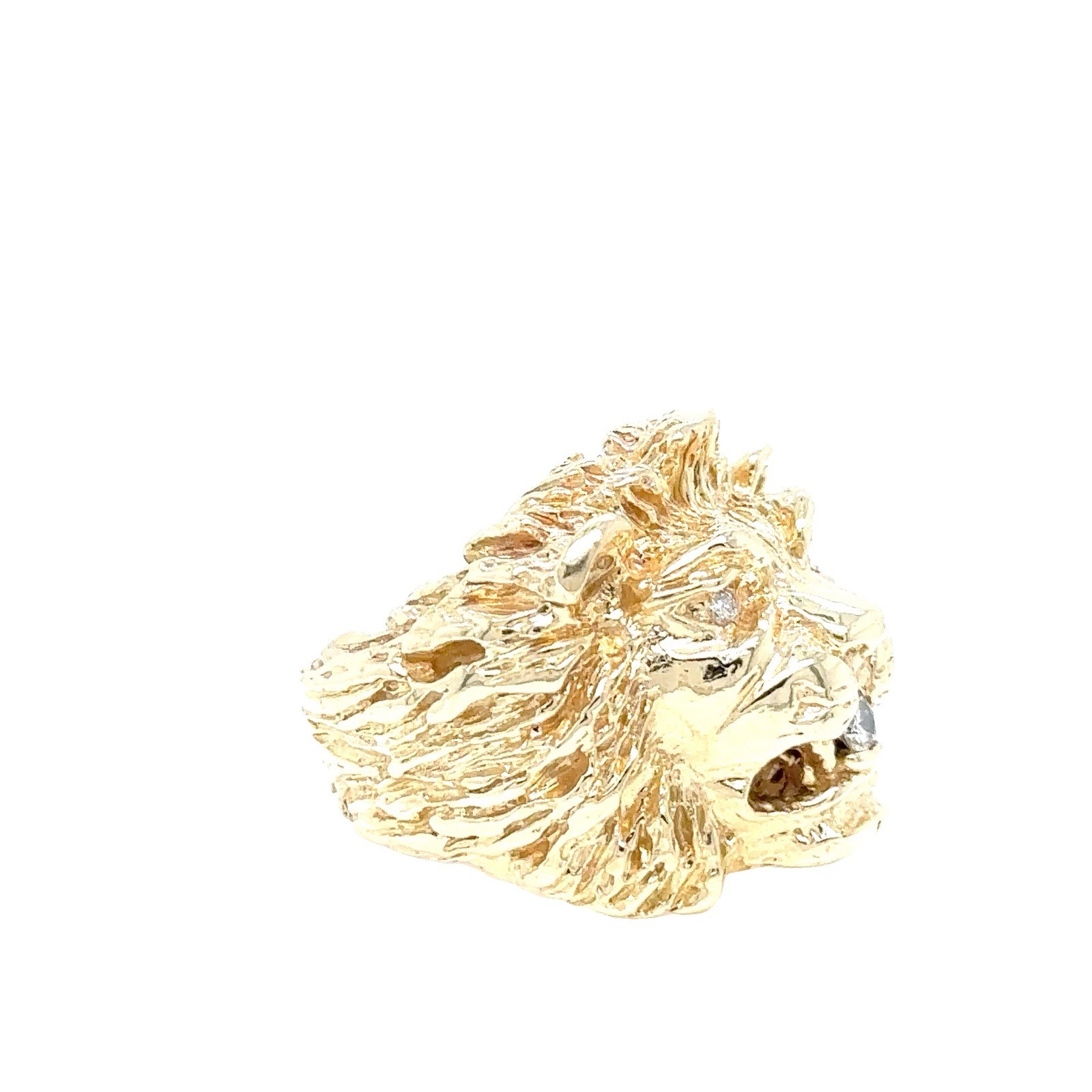 Bold Lion Face Diamond Ring Solid 14K Yellow Gold… - image 2
